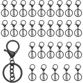 uxcell Lobster Claw Clasps Keychain, 30 Pcs Lobster Claw Clasp Hook with Flat Split Keychain Ring and Chain for DIY Craft Key Chain Accessories, Gun Black