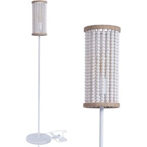 VILUXY Boho Floor Lamp with White Wood Beaded Shade for Bedroom, Living Room, Girl Room 3-Light
