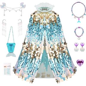 10 PCS Princess Dress Up for Girls 4-6, Princess Dress Up Toys Sequin Mermaid Costume for Toddler Dress Up