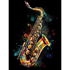 Generic Diamond Art Painting Vintage Music Saxophone Musical Instruments with Music Notes（12） Kit for Adults Diamond Art Painting by Number Kits Gem Art Wall Home Decor(Canvas 11.8 x15.8inch)