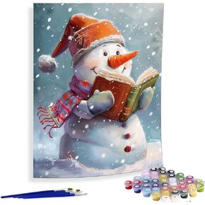 Diymood Paint by Numbers for Adults Snowman, DIY Oil Painting Christmas Acrylic Paint by Number Kits for Kids Adults Beginner for Home Wall Decor 16x20 inch