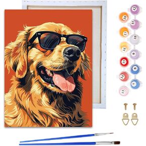Reofrey Framed Paint by Numbers Kit for Adults & Beginner - 8x12Inch Canvas Dog Paint by Numbers - Animals Educational & Creative Art Set for Beginners - Perfect for Home Wall Decoration