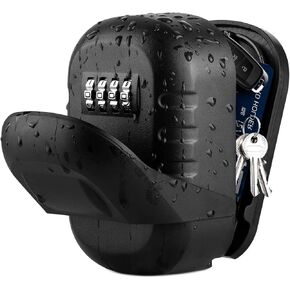 Key Safe Lock Box for Outside, House Key Storage Lock Box with 4 Digit Resettable Combination Code Secure Wall Mounted Key Box Hide Keys with Mounting Kit & Waterproof Cover (Black)