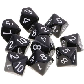 10 قطعة نرد متعدد السطوح D10 نرد أكريليك 10 جوانب لعبة النرد لألعاب طاولة النرد RPG MTG DND (أسود)