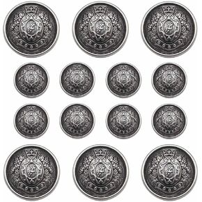 14 Pieces Antiqued Black Silver Metal Blazer Buttons Set with Shank for Blazer, Suits, Sport Coat, Uniform, Jacket(15mm 23mm)
