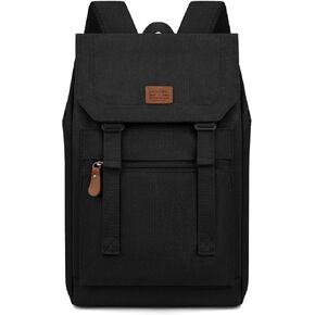 Vintage Laptop Backpack Durable Canvas Backpack Travel Notebook Bag Lightweight Travel Daypack for Men Women. (Black)