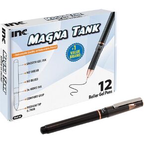 Inc. Magna Tank Gel Pen - Bulk 0.7-mm Medium-Point Roller Pens with Comfort Grip for School, Office, Writing, and Journaling, 12 Count Pack, Black Ink