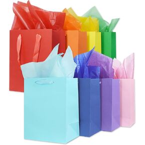 Argivean 8 Pcs Medium Gift Bags With Handles: 8 Colors 8x5x10 Inch Rainbow Gift Bags Matte Party Favor Bags With 16 Tissues For Wedding, Birthday, Party Supplies and Gifts
