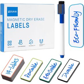 Magnetic Labels (1x3, Pack of 120) - Dry Erase Magnetic Labels, Magnetic Labels for Shelving, Dry Erase Board, Whiteboard - Reusable Magnet Labels for Classroom, Office, Cabinet, Fridge, etc (White)