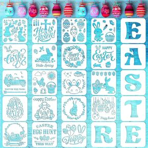 25 Pieces Easter Stencils Easter Theme Templates Reusable Plastic Drawing Stencils Journal Painting Templates for Easter Party Home Decor DIY Crafts Scrapbook Making