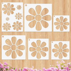 Stencils for Painting 11.8 inches Floral Daisy Flower Stencil Reusable Paint Art Stencils Drawing Template for Painting on Wood Card Making Wall Fabric Canvas Furniture Paper Crafts (6 Daisy)