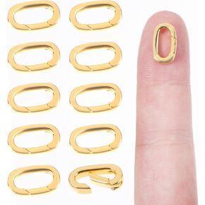 10Pcs 18K Gold Filled Oval Clasp Carabiner Spring Jewelry Buckle Claps Connector Necklace Clasps and Closures Spring Ring Clasp for Jewelry Connection Bracelets Necklaces Handicrafts(0.55*0.31*0.08"）