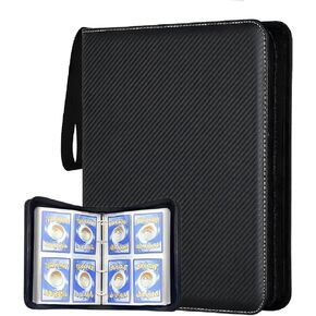 4 Pocket Trading Card Binder,Card Binder 400 Pockets Sports Cards Game Card Collection Binder Card Holder Binder Card Storage Album with Sleeves and Zipper (Black-400 Pockets)