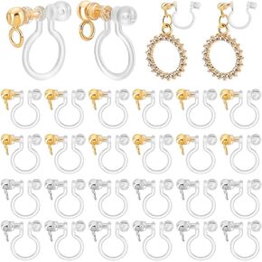 PH PandaHall 24pcs Clip on Earring Converter Transparent U Type Earring Findings Invisible Clip 304 Stainless Steel Loops Gold Silver Earring Clips Non-Pierced Earrings for DIY Jewelry Making