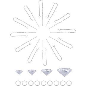 UNICRAFTALE 16pcs About 90mm Hypoallergenic Stainless Steel Ear Threads with 4/6/8/10mm 16pcs Cubic Zirconia Pendants and 22 Gauge 20pcs Jump Rings Drop Earring Threader for Jewelry Earring Making