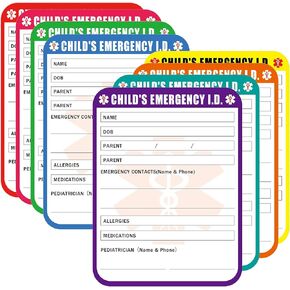 Infant I.C.E. in Case of Emergency Car Safety Seat Sticker Emergency Contact Labels 4 x 3 inch Child Emergency I.D. Medical Information Alert Attachment Tag Labels for Child Car Seat 32 Pcs