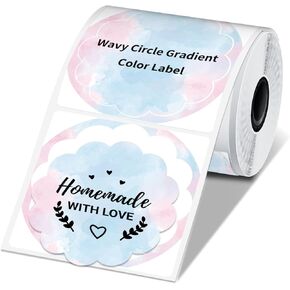 Phomemo Circle Wavy Thermal Label, Gradient Rainbow Sticker Label Compatible with M110/M220/M120/M200/M110S/M150/M250 Label Makers, Size 1.96" x 1.96", Purple