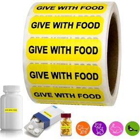 Give with Food-Veterinary Labels/Stickers, 1.5 x 0.43 inch Medication Instruction Labels for Medical Containers Pharmacies Hospitals for Drugstor Management, 500 Labels per roll (Red)