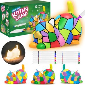 Paint Your Own Cat Lamp Kit - Art Supplies Arts & Crafts Kit - Painting Kit for Kids Ages 6-12 - Arts and Crafts for Kids Ages 8-12 Christmas Birthday Gifts for Girls Boys Age 5 6 7 8 9 10 11 12+