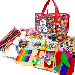 MOVEBO 1500 PCS Art and Craft School Supplies for Kids, Supplies Set with Construction Paper, Glue, Pipe Cleaners Craft and Kids' Scissor, Gifts for Girls and Boys Age 6+(red Bag)
