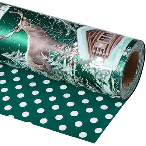 LeZakaa Reversible Christmas Wrapping Paper Roll - Pink Metallic Foil Gift Wrap Paper with Nutcracker & Stripe - 17 inches x 32.8 Feet (46.45 sq.ft.)