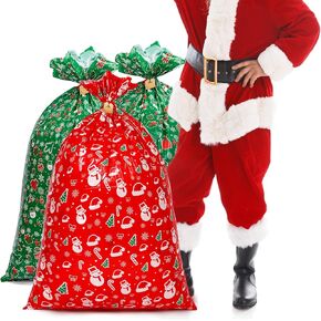 Saizamol Jumbo Christmas Gifts Bags, 3Pcs Extra Large 36x56 inch Christmas Gift Wrapping Bags, Plastic Xmas Gift Bags with Tag Tie Giant for Large Gifts Kids Toys Goodie