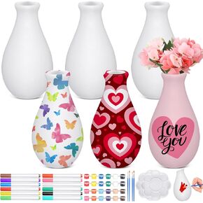 Singhoow 6 Set Paint Your Own Porcelain Vases Paint Vase Craft Project White Ceramic Vases Painting Kit for Adults Porcelain Vase Valentines Day Decorating Kit with Art Supplies DIY Craft(Delicate)