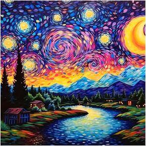 FHBUBPUP Starry Night Diamond Painting Kits for Adults, Starry Sky Diamond Art Kits, Full Drill Round Gem Art, DIY Landscape Paint with Diamond Beads Home Decor Craft Gift 12x12 inch