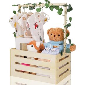 Wooden Baby Shower Crate Closet, Wooden Crate with Handle, Baby Storage Crate, Baby Welcome Box, Newborn Boy Girl Welcome Gift Basket, Maternity Gifts for New Parents