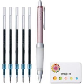 Uni Alpha-Gel Jetstream 0.7 mm Ball Point Pen, Pink Body, Black Ink (SXN1000071P13) + 5 Ink Refills set(SXR-7.24) and amazdone Sticky Notes