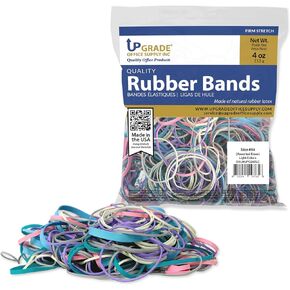 Upgrade Office Supply UPG247LC Rubber Bands, Size #54, 1/4 lb. Bag, Assorted Sizes, Light Colors: Blue, Aqua, Gray, Pink, Lavender, White, Made in USA