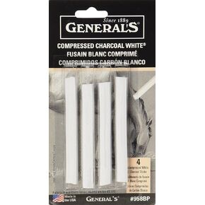 General Pencil 958BP WHT COMPRESED Charcoal EX.Smooth MED4PK, 1 Count (Pack of 1), White