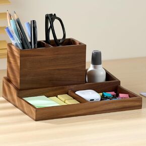 Walnut Wood Desk Organizer for Office, Pen Holder for Desk, Pen Organizer for Desk, Walnut Pencil Holder
