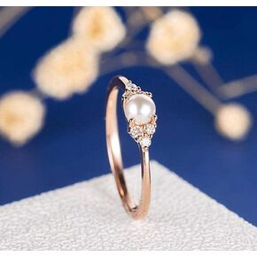 Elegant Pearl Ring 18k Rose Gold CZ Crystal Pearl Ring Fashion Engagement Wedding Jewelry (6)