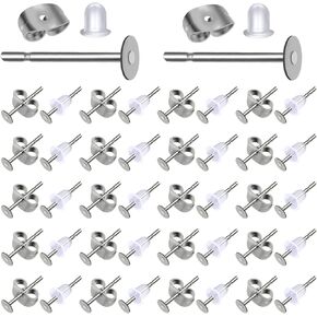 TOAOB 300pcs Stainless Steel Earring Posts 4mm Earring Post Flat Pad Blanks Earring Studs with Butterfly and Rubber Earring Backs for Jewelry Making Supplies Earring Findings