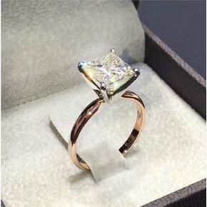 Xiaomei 18K Rose Gold 2ct Cubic Zirconia Simulated Diamond Solitaire CZ Engagement Rings Inlaid Princess Diamond Ring Bridal Engagement Wedding Anniversary Ring Size 6-10 (US 6)