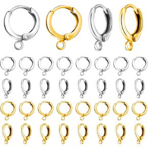 TOAOB 30pcs Brass Leverback Earring Hooks 11.7x15mm Hypoallergenic French Earring Hooks Gold Silver Interchangeable Dangle Ear Wires Clip Earring Connector for Jewelry Making