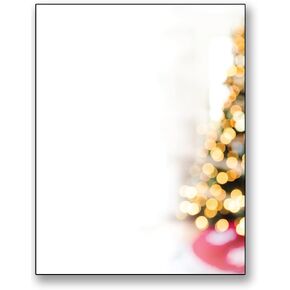 Lit Christmas Tree Holiday Stationery - 50 Sheets Letterhead for Winter & Holiday Events