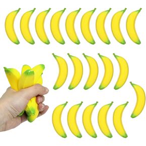 20 Pieces Banana Stress Toys Banana PU Toys Banana Stress Balls Mini Stretchy Stress Relief Hand Banana Toy for Home Party Decorations or Gift
