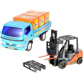 PowerTRC Forklift & Truck Play Set Friction Powered | Warehouse,Construction Pretend Toy Set, Toddler Cars Trucks | Gifts Toy Boys Ages 3-5,6,7,8,9+
