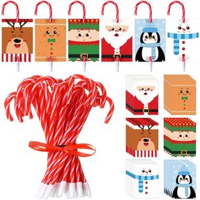 Qilery 120 Pcs Christmas Pens with Cards Set 60 Candy Cane Pens and 60 Greeting Cards Christmas Ballpoint Pens Cartoon Small Christmas Cards 6 Festive Designs(Red White,Classic)