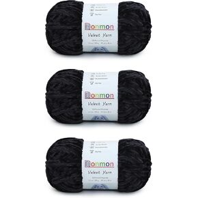 Velvet Chenille Yarn for Crocheting Handcrafts Weaving,3 Skein(Black)