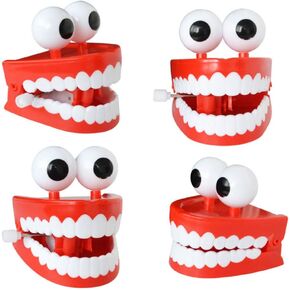 TOYANDONA 4 Pcs Wind-up Chatter Teeth with Eyes,Funny Walking Babbling Chattering Teeth Toys Halloween Novelty Party Favors Gag Gifts for Kids