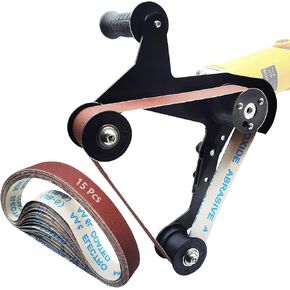 Belt Sander Adapter for Angle Grinder,Pipe or Tube Sanding Attachment, US 5/8-11 Thread,Professional Polishing Tool for Rust Removal,Metal working,Woodworking (15pcs sander belts).