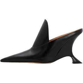 Kluolandi Metallic Heeled Mules for Women Sexy Pointed Closed Toe Slip On Wedge Mule Pumps Heels