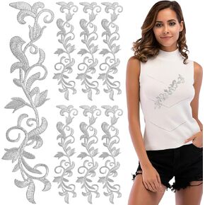 8PCS Metallic Leaves Embroidered Iron on Patch Trim Fringe Leaves Glitter Retro Boho Embroidered Appliques Iron-on Patches for Dress Pillow Sewing Accessories Embellishment (Gold)