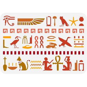 FINGERINSPIRE Egyptian Hieroglyphs Painting Stencil 8.3x11.7 inch Reusable Eye of Horus Pattern Drawing Template Hieroglyphs Border Decoration Stencil for Painting on Wood Wall Fabric Furniture
