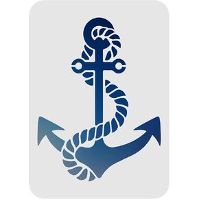 FINGERINSPIRE Anchor Stencil Template 8.3x11.7 inch Nautical Theme Painting Stencil Plastic Anchor Rope Pattern Stencil Reusable Ocean Theme Stencil for Create DIY Anchor Crafts Wood Wall Decor