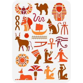 FINGERINSPIRE Egyptian Hieroglyphs Painting Stencil 8.3x11.7 inch Reusable Eye of Horus Anubis Sphinx Pattern Drawing Template Egyptian Symbol Decor Stencil for Painting on Wood Wall Fabric Furniture