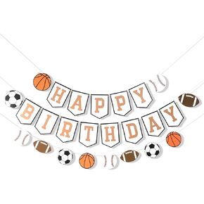 Happy Birthday Sports Banner Ball Garland Sign - High Chair Banner Birthday Decorations Party Supplies Photo Props